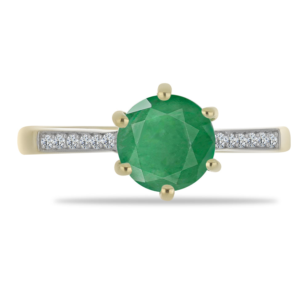 Pozlacené Stříbro 925/1000 - Prsten s Brazilským Smaragdem a Bílým Topazem - Karátové číslo: 2.12. přibližná hmotnost: 3.05 gramů 1 