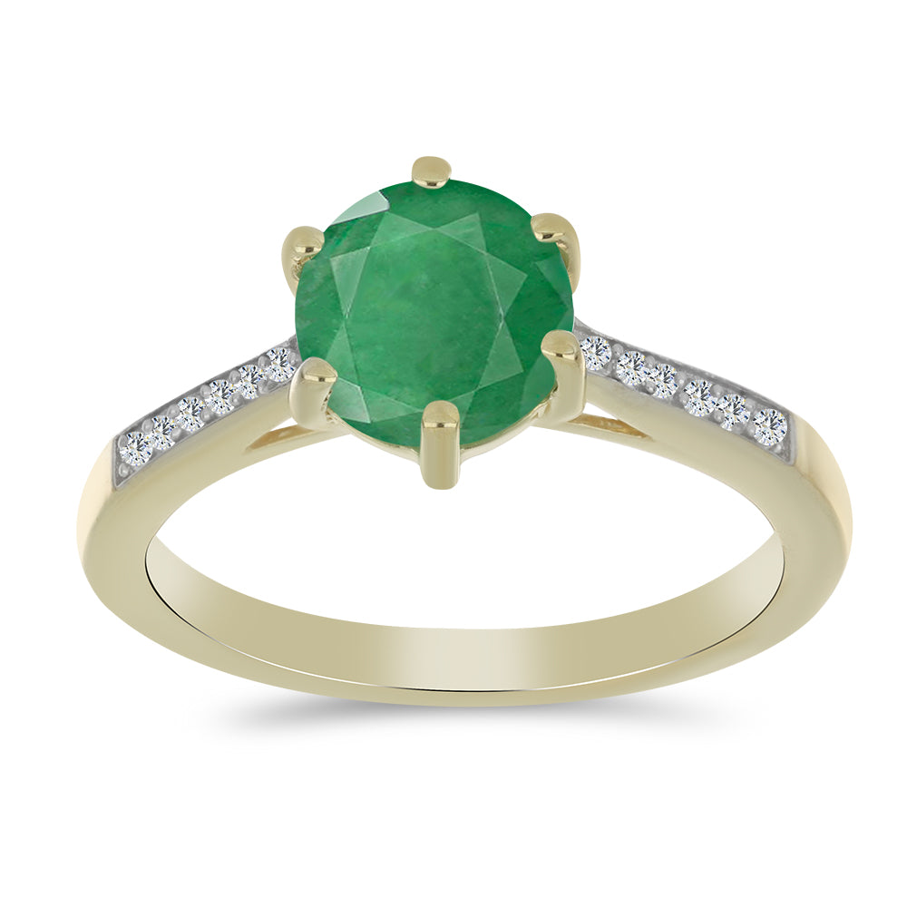 Pozlacené Stříbro 925/1000 - Prsten s Brazilským Smaragdem a Bílým Topazem - Karátové číslo: 2.12. přibližná hmotnost: 3.05 gramů