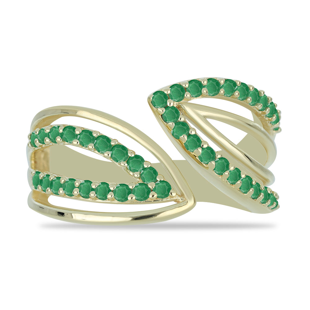 Pozlacené Stříbro 925/1000 - Prsten s Brazilským Smaragdem - Karátové číslo: 0.74. přibližná hmotnost: 4.62 gramů