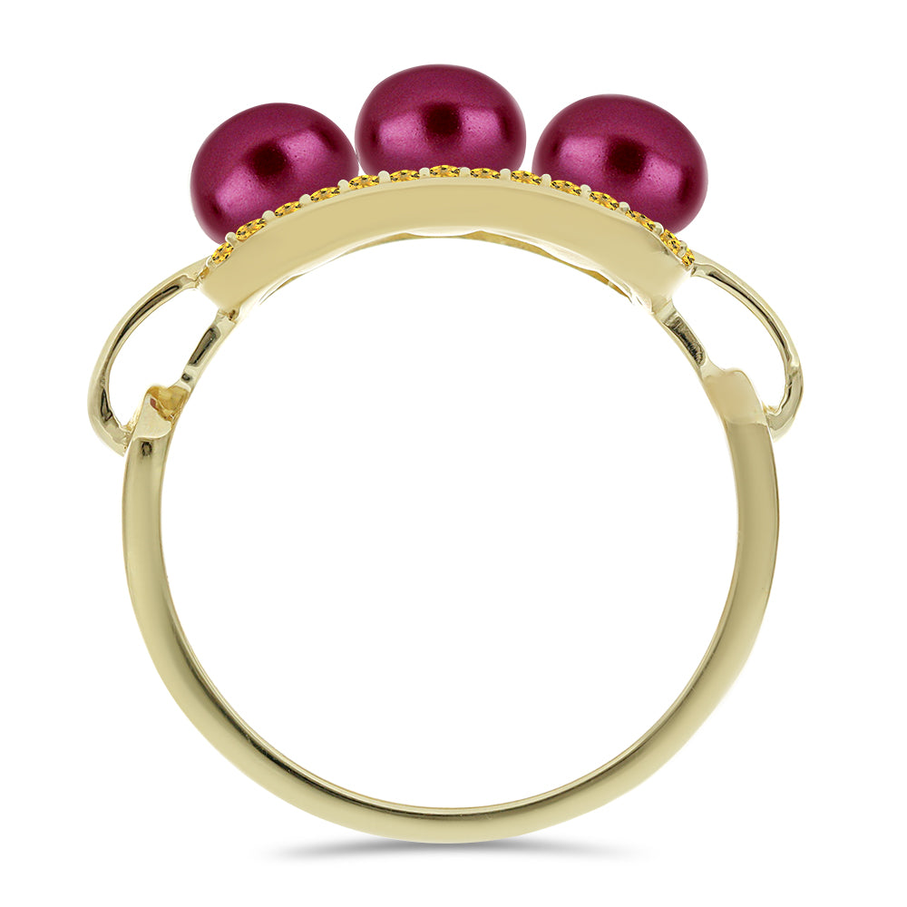 Pozlacené Stříbro 925/1000 - Prsten s Fialová Sladkovodní Perlou a Uralským Citrínem - Karátové číslo: 3.57. přibližná hmotnost: 3.57 gramů