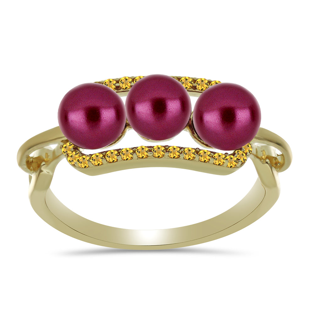 Pozlacené Stříbro 925/1000 - Prsten s Fialová Sladkovodní Perlou a Uralským Citrínem - Karátové číslo: 3.57. přibližná hmotnost: 3.57 gramů