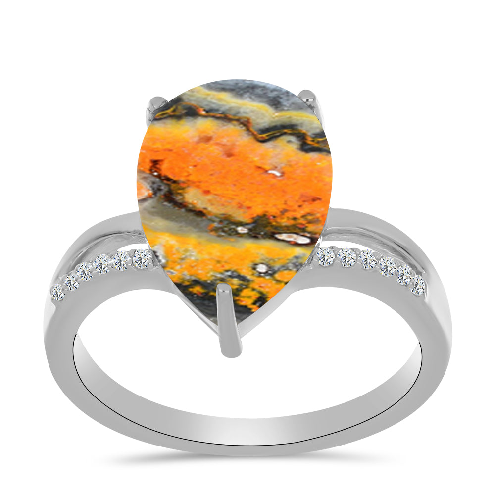 Stříbrný Prsten s Bumble Bee Jaspisem a Bílým Topazem 3 