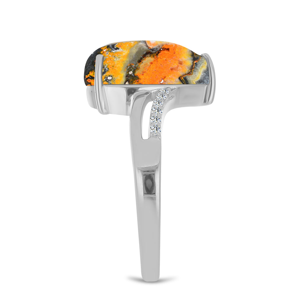 Stříbrný Prsten s Bumble Bee Jaspisem a Bílým Topazem 4 