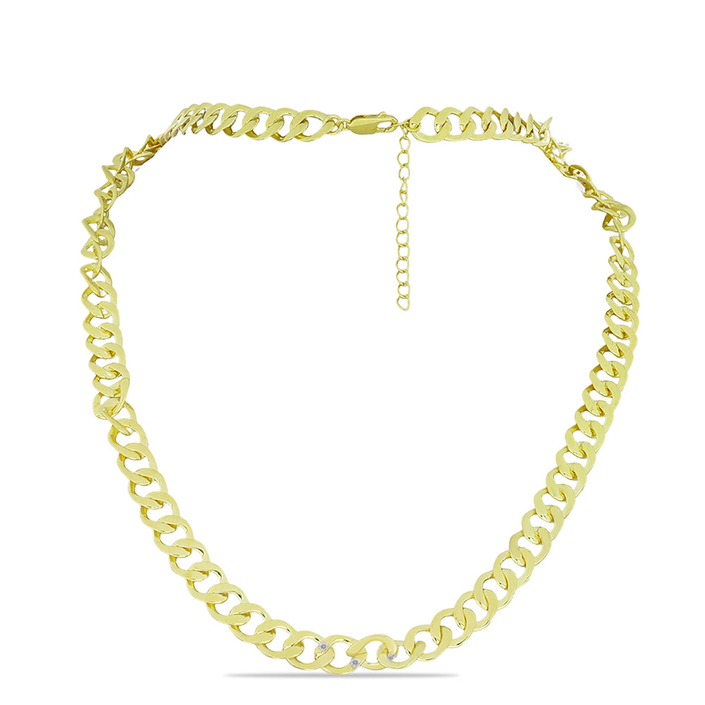 Pozlacené Stříbro 925/1000 - Náhrdelník s Bílým Diamantem - Karátové číslo: 0.03. přibližná hmotnost: 25.79 gramů 1 