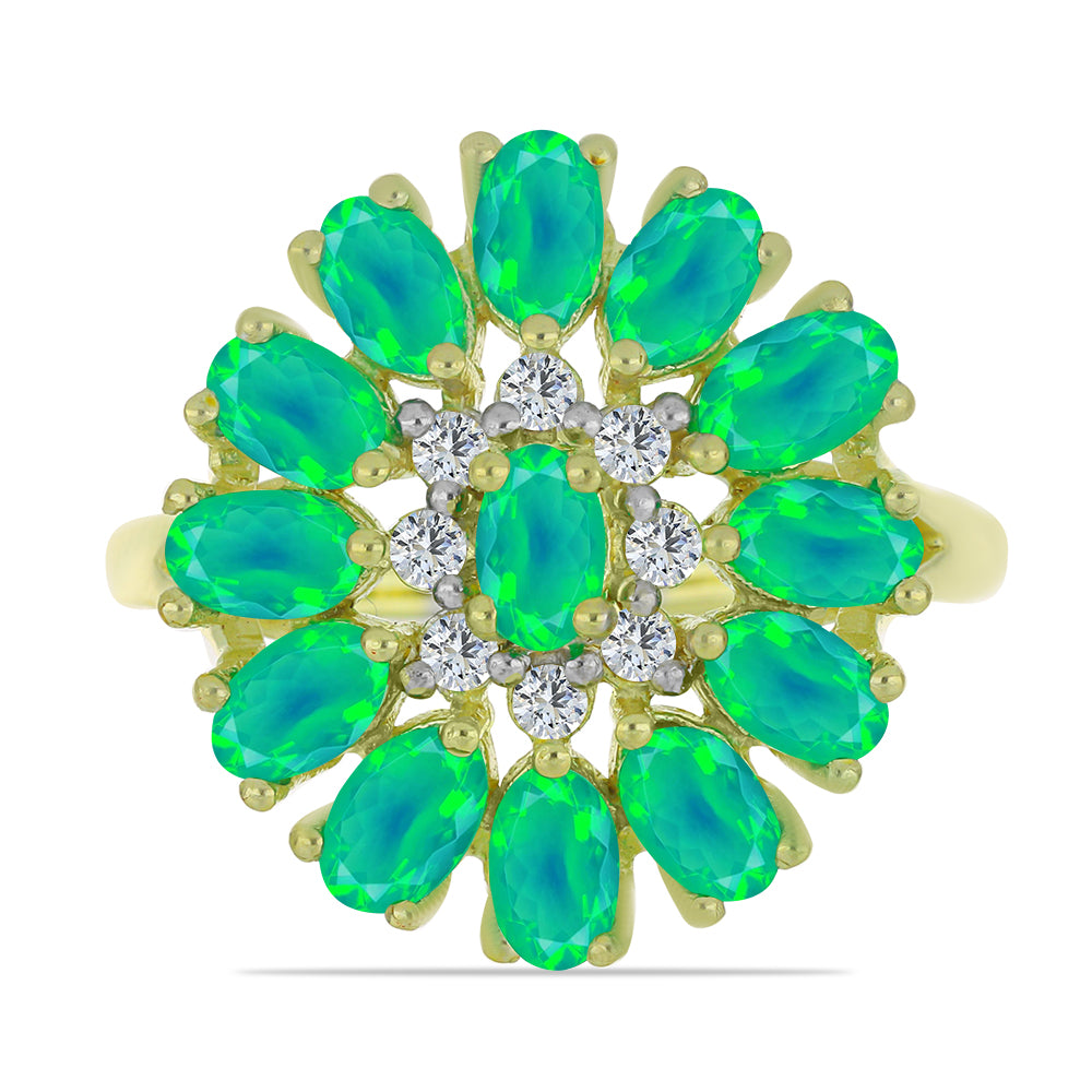 Pozlacený Stříbrný Prsten se Zeleným Etiopským Opálem z Lega Dembi a Bílým Topazem 1 