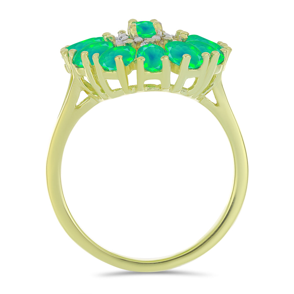 Pozlacený Stříbrný Prsten se Zeleným Etiopským Opálem z Lega Dembi a Bílým Topazem