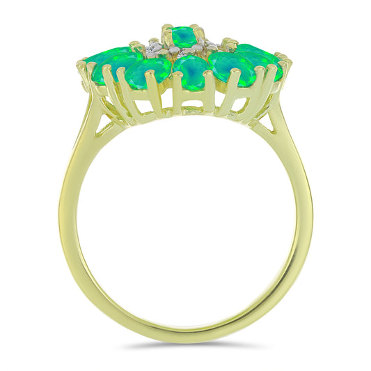 Pozlacený Stříbrný Prsten se Zeleným Etiopským Opálem z Lega Dembi a Bílým Topazem