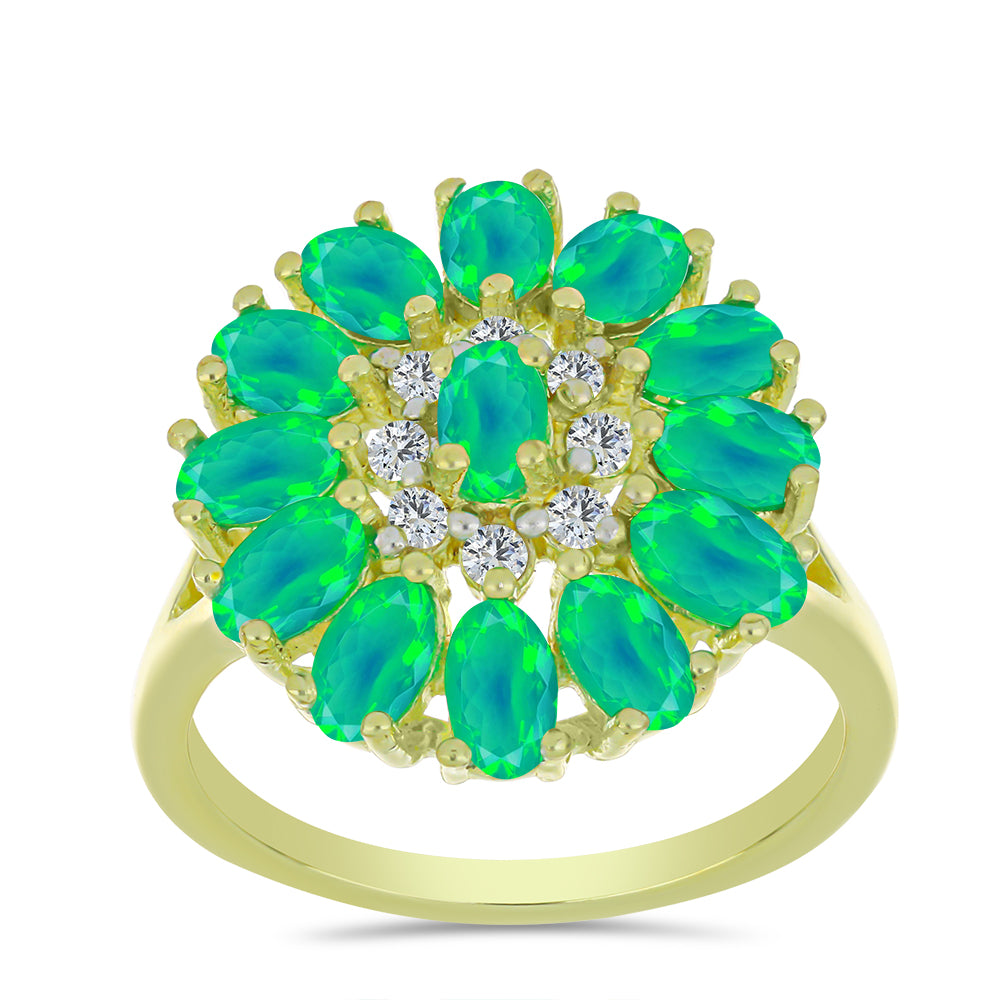 Pozlacený Stříbrný Prsten se Zeleným Etiopským Opálem z Lega Dembi a Bílým Topazem 3 