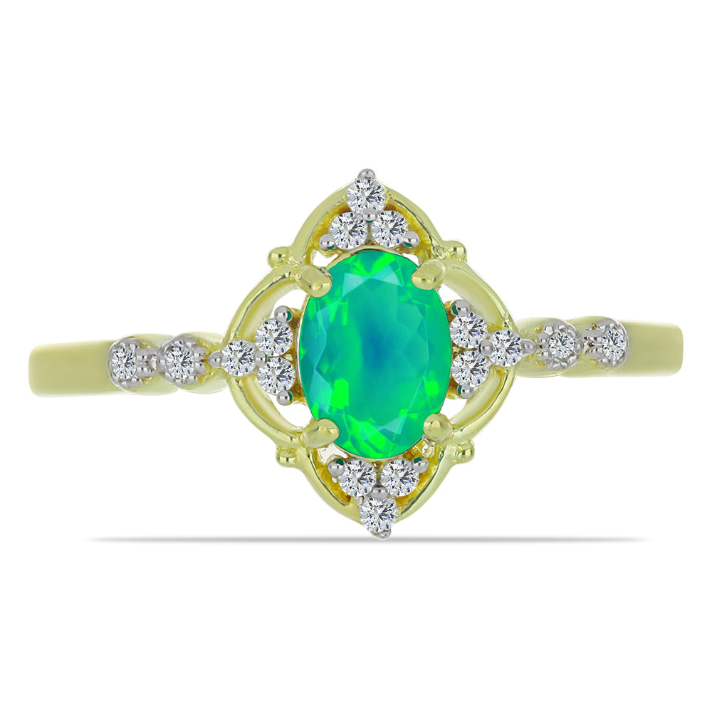 Pozlacený Stříbrný Prsten se Zeleným Etiopským Opálem z Lega Dembi a Bílým Topazem