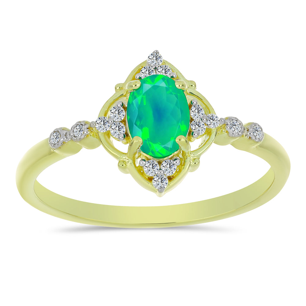 Pozlacený Stříbrný Prsten se Zeleným Etiopským Opálem z Lega Dembi a Bílým Topazem 3 