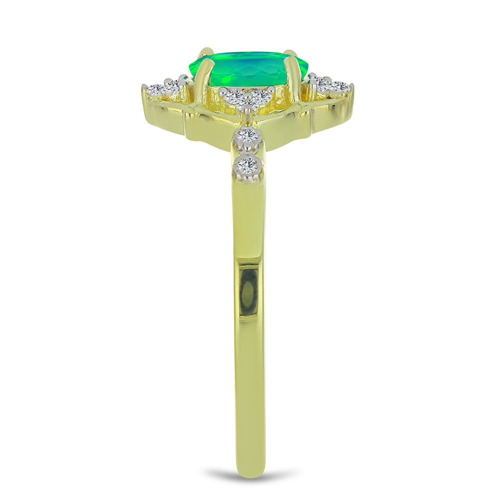 Pozlacený Stříbrný Prsten se Zeleným Etiopským Opálem z Lega Dembi a Bílým Topazem