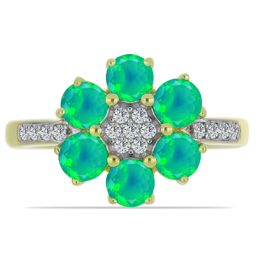 Pozlacený Stříbrný Prsten se Zeleným Etiopským Opálem z Lega Dembi a Bílým Topazem 1 