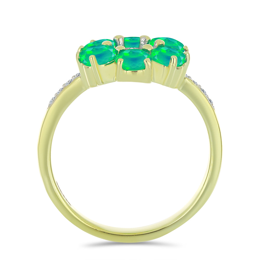 Pozlacený Stříbrný Prsten se Zeleným Etiopským Opálem z Lega Dembi a Bílým Topazem