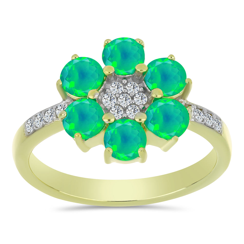 Pozlacený Stříbrný Prsten se Zeleným Etiopským Opálem z Lega Dembi a Bílým Topazem