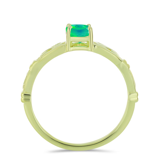 Pozlacené Stříbro 925/1000 - Prsten se Zeleným Etiopským Opálem z Lega Dembi - Karátové číslo: 0.44. přibližná hmotnost: 2.73 gramů