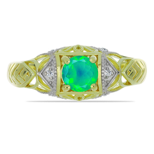 Pozlacený Stříbrný Prsten se Zeleným Etiopským Opálem z Lega Dembi a Bílým Topazem