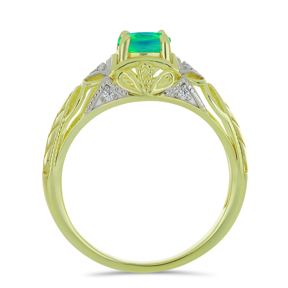 Pozlacený Stříbrný Prsten se Zeleným Etiopským Opálem z Lega Dembi a Bílým Topazem 2 