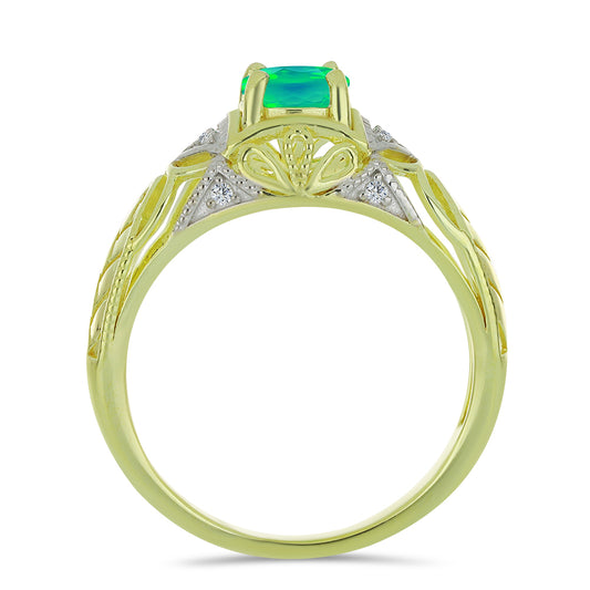 Pozlacený Stříbrný Prsten se Zeleným Etiopským Opálem z Lega Dembi a Bílým Topazem