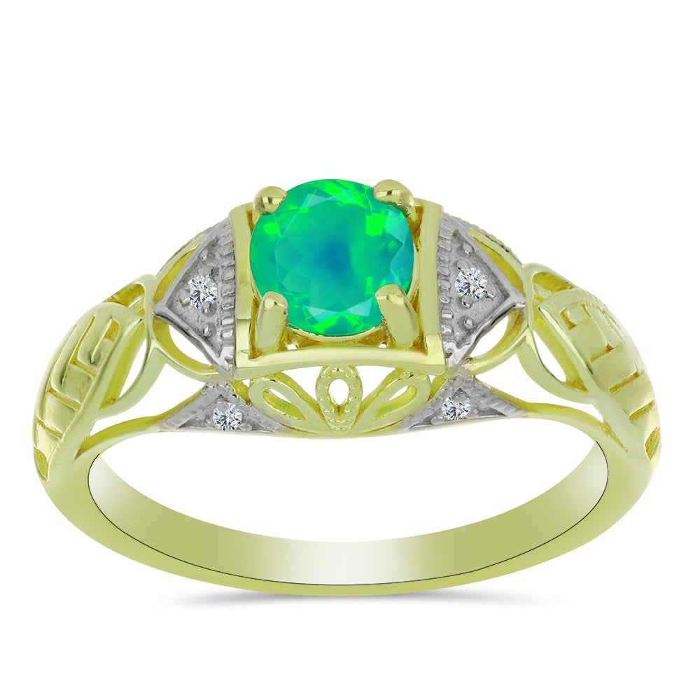 Pozlacený Stříbrný Prsten se Zeleným Etiopským Opálem z Lega Dembi a Bílým Topazem 3 