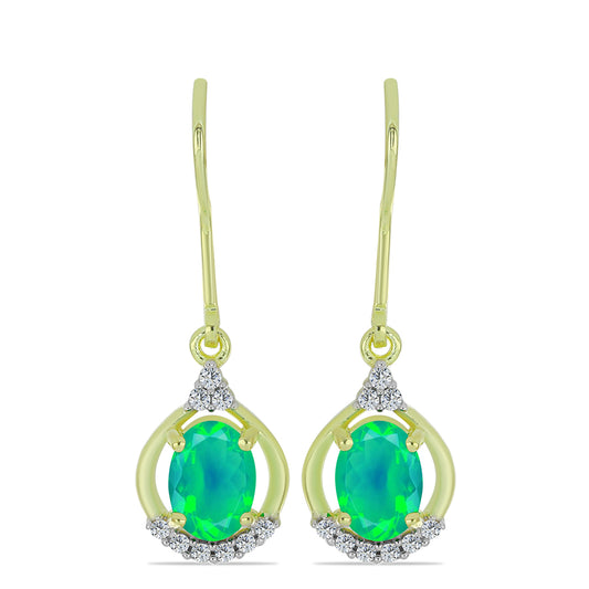 Pozlacené Stříbrné Náušnice se Zeleným Etiopským Opálem z Lega Dembi a Bílým Topazem