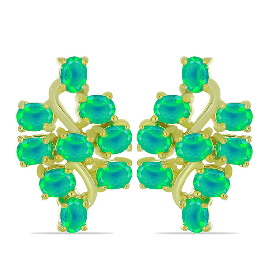 Pozlacené Stříbrné Náušnice se Zeleným Etiopským Opálem z Lega Dembi