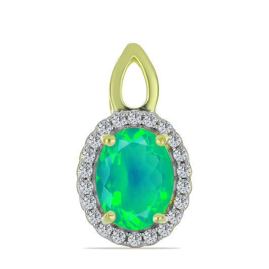 Pozlacený Stříbrný Přívěsek se Zeleným Etiopským Opálem z Lega Dembi a Bílým Topazem