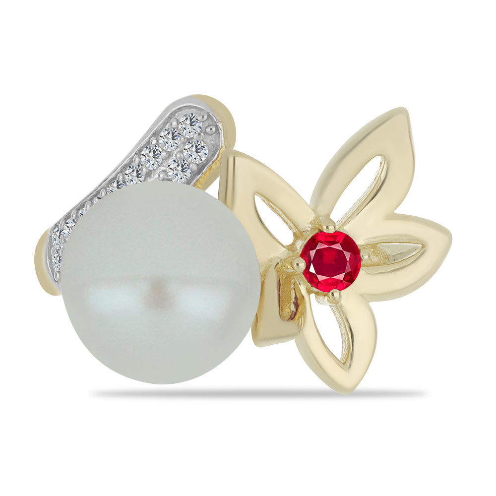 Pozlacené Stříbro 925/1000 - Prsten s Bílou Sladkovodní Perlou a Madagaskarským Rubínem - Karátové číslo: 6.42. přibližná hmotnost: 5.38 gramů 1 