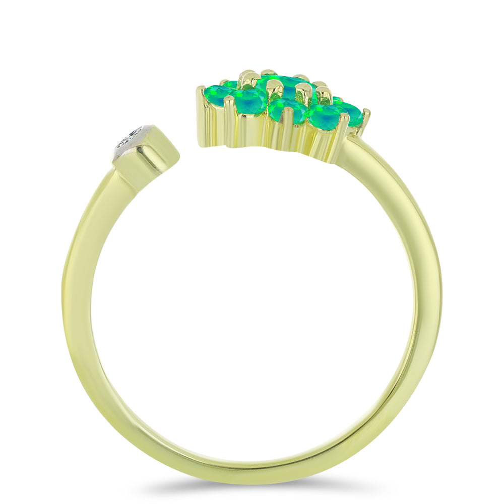 Pozlacený Stříbrný Prsten se Zeleným Etiopským Opálem z Lega Dembi a Bílým Topazem