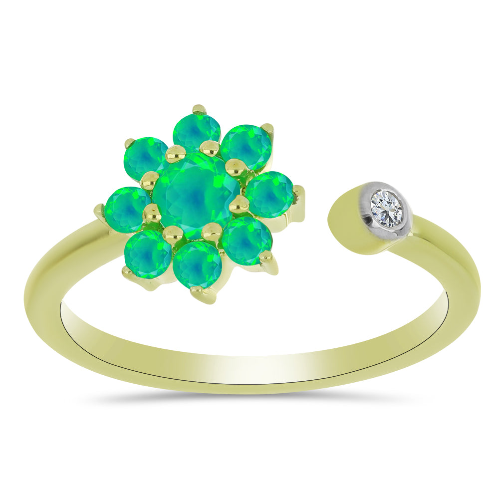 Pozlacený Stříbrný Prsten se Zeleným Etiopským Opálem z Lega Dembi a Bílým Topazem 3 