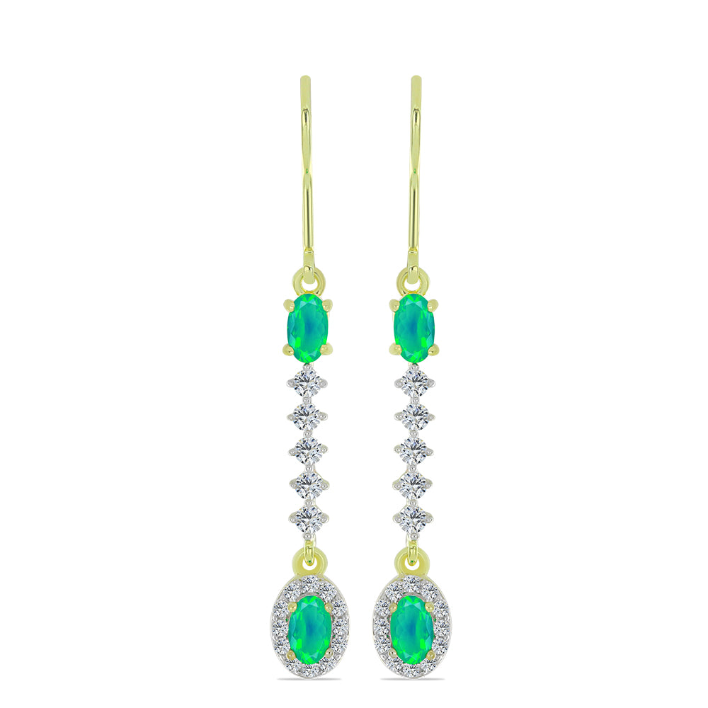 Pozlacené Stříbrné Náušnice se Zeleným Etiopským Opálem z Lega Dembi a Bílým Topazem