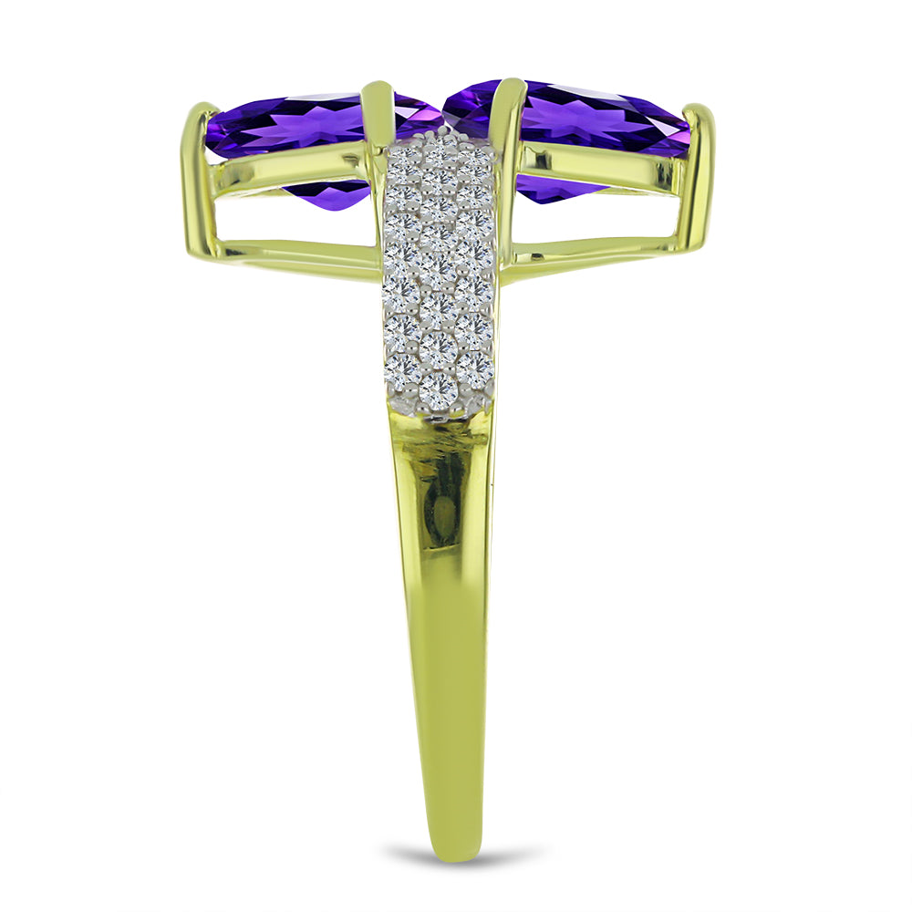 Pozlacený Stříbrný Prsten s Marockým Ametystem a Bílým Topazem 4 