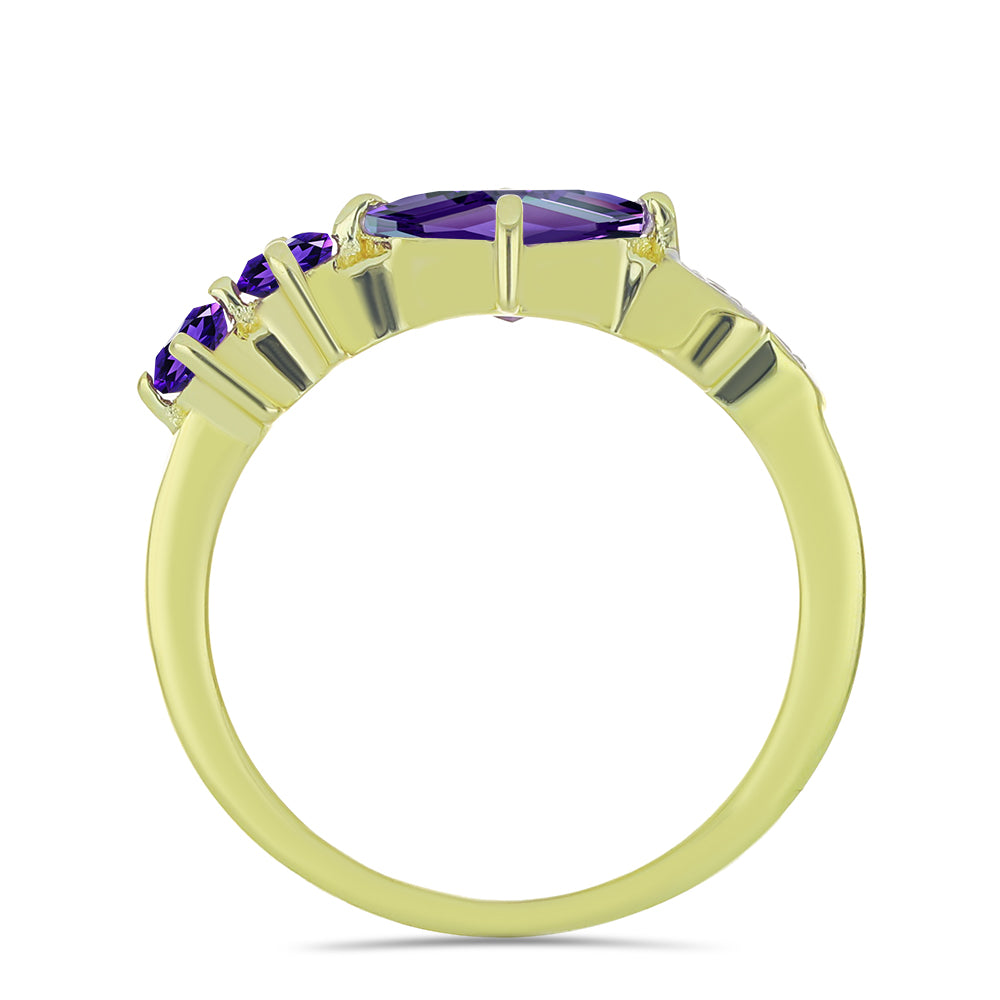 Pozlacené stříbro 925/1000 Prsten s Marockým Ametystem a Bílým Topazem - Karátové číslo: 1.3. přibližná hmotnost: 2.66 gramů