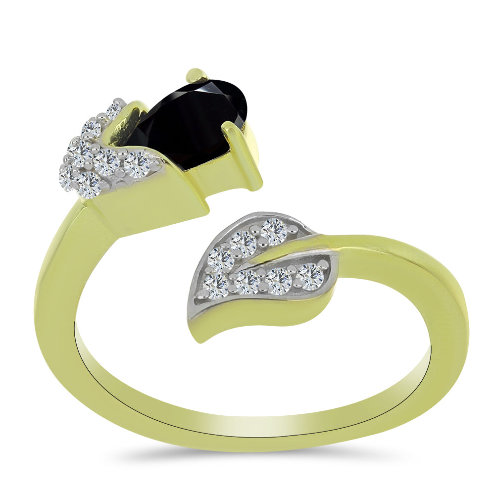 Pozlacený Stříbrný Prsten s Černým spinelem a Bílým Topazem 3 