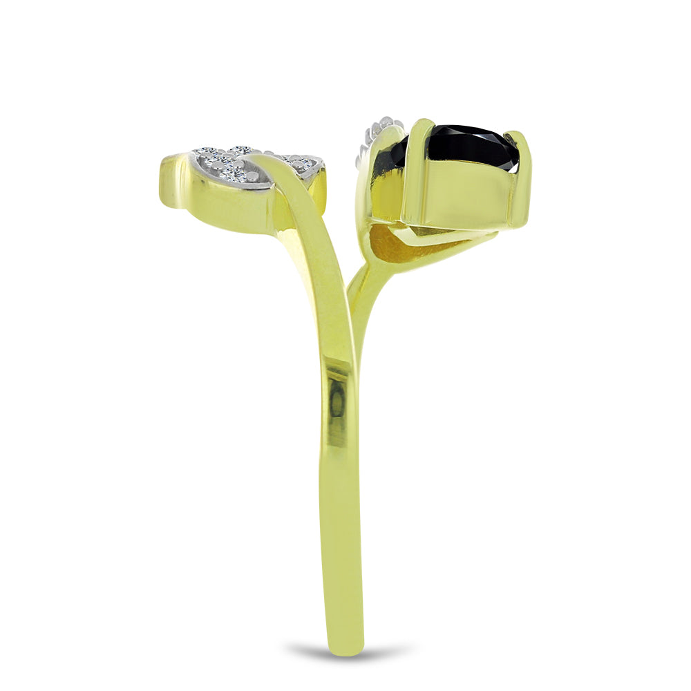 Pozlacený Stříbrný Prsten s Černým spinelem a Bílým Topazem