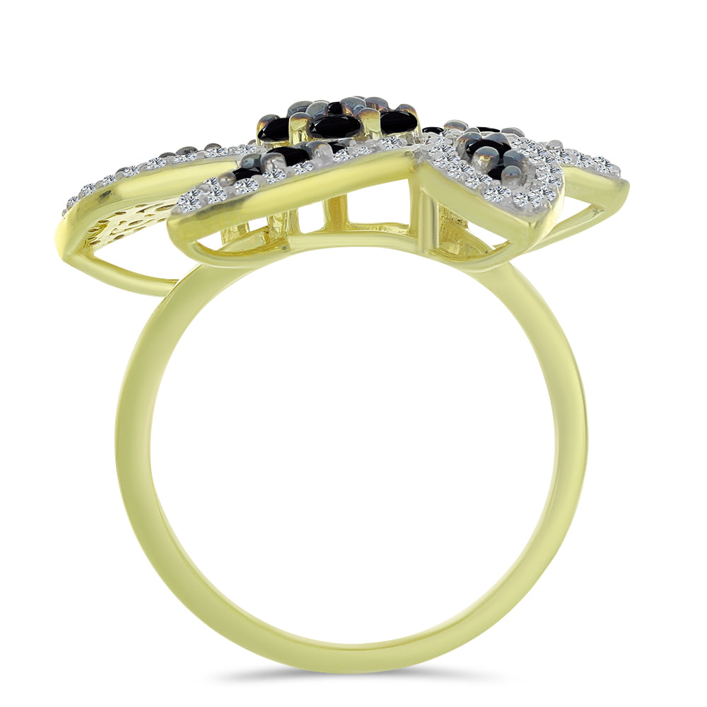 Pozlacené Stříbro 925/1000 - Prsten s Černým spinelem a Bílým Topazem - Karátové číslo: 1.63. přibližná hmotnost: 6.8 gramů 2 