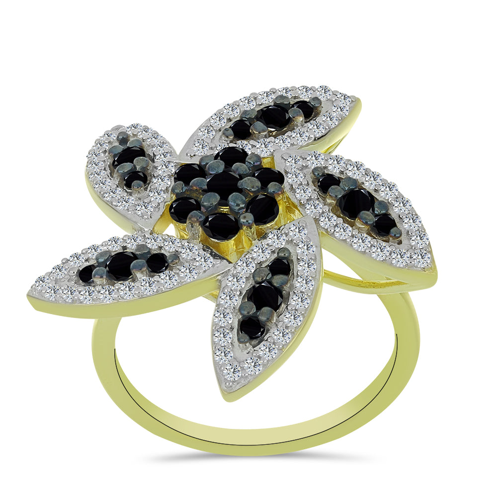 Pozlacené Stříbro 925/1000 - Prsten s Černým spinelem a Bílým Topazem - Karátové číslo: 1.63. přibližná hmotnost: 6.8 gramů 3 