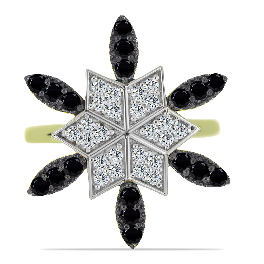 Pozlacené Stříbro 925/1000 - Prsten s Černým spinelem a Bílým Topazem - Karátové číslo: 1.19. přibližná hmotnost: 4.97 gramů 1 