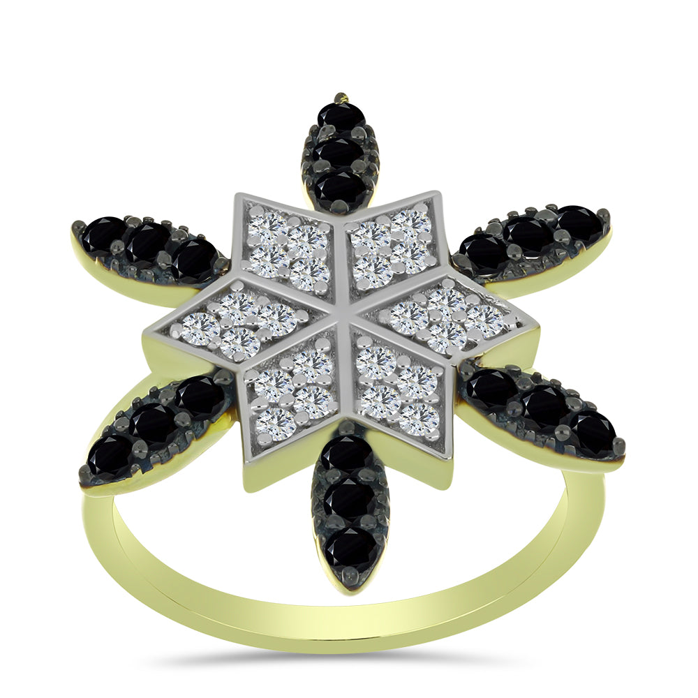 Pozlacené Stříbro 925/1000 - Prsten s Černým spinelem a Bílým Topazem - Karátové číslo: 1.19. přibližná hmotnost: 4.97 gramů 3 