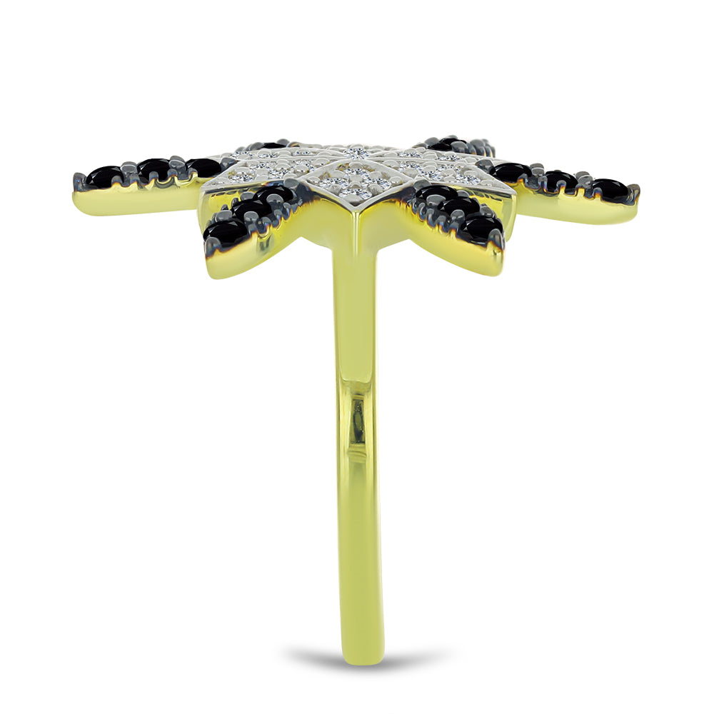 Pozlacené Stříbro 925/1000 - Prsten s Černým spinelem a Bílým Topazem - Karátové číslo: 1.19. přibližná hmotnost: 4.97 gramů 4 