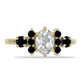 Pozlacené Stříbro 925/1000 - Prsten s Černým spinelem a Bílým Topazem - Karátové číslo: 1.42. přibližná hmotnost: 2.36 gramů