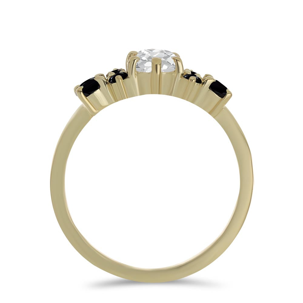 Pozlacené Stříbro 925/1000 - Prsten s Černým spinelem a Bílým Topazem - Karátové číslo: 1.42. přibližná hmotnost: 2.36 gramů 2 