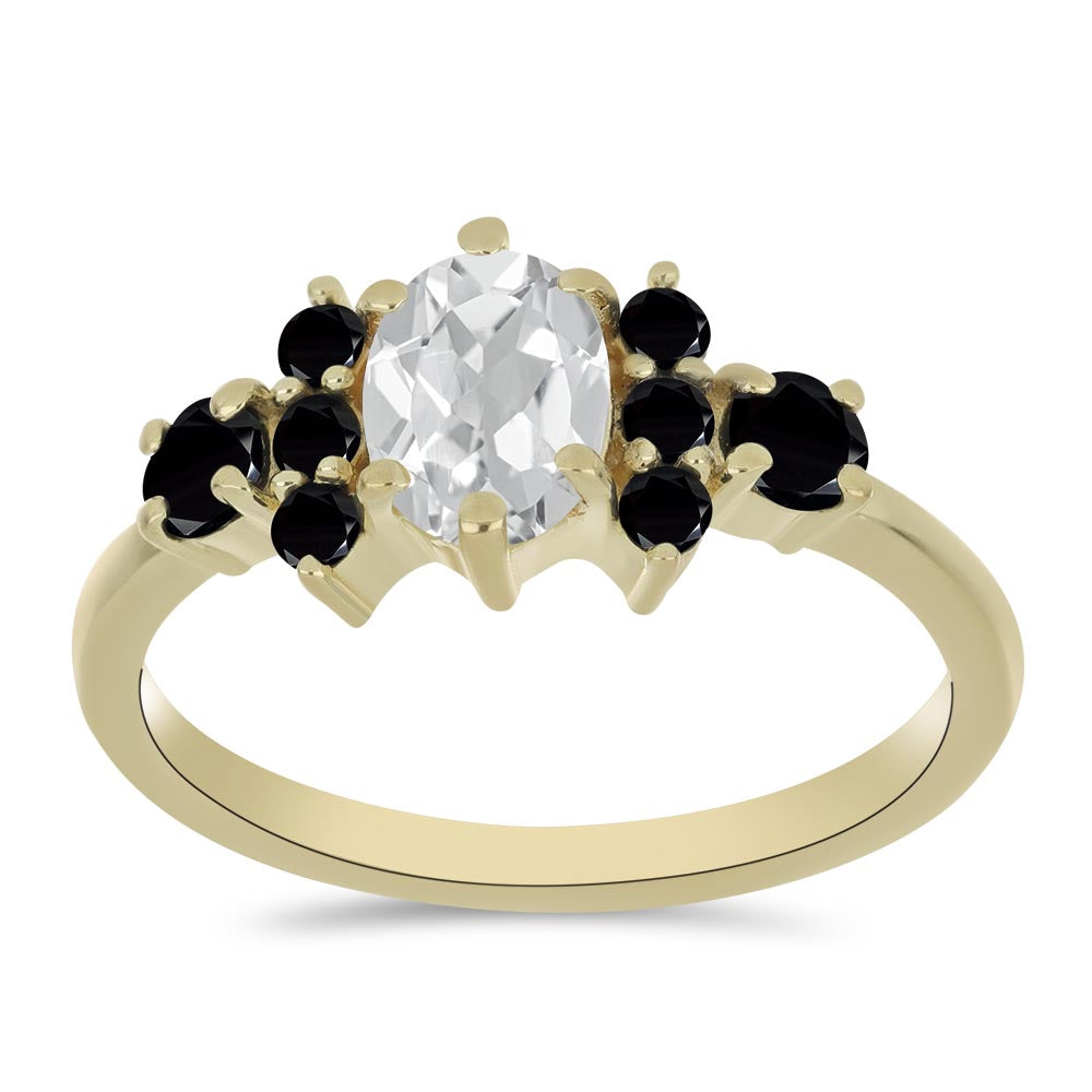 Pozlacené Stříbro 925/1000 - Prsten s Černým spinelem a Bílým Topazem - Karátové číslo: 1.42. přibližná hmotnost: 2.36 gramů 3 