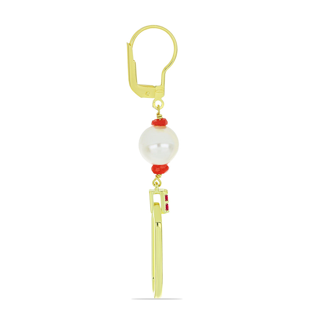 Pozlacené Stříbro 925/1000 - Sada s Bílou Sladkovodní Perlou a Madagaskarským Rubínem - Karátové číslo: 97.53. přibližná hmotnost: 35.55 gramů ( Náhrdelník+Náušnice+Náramek ) 6 