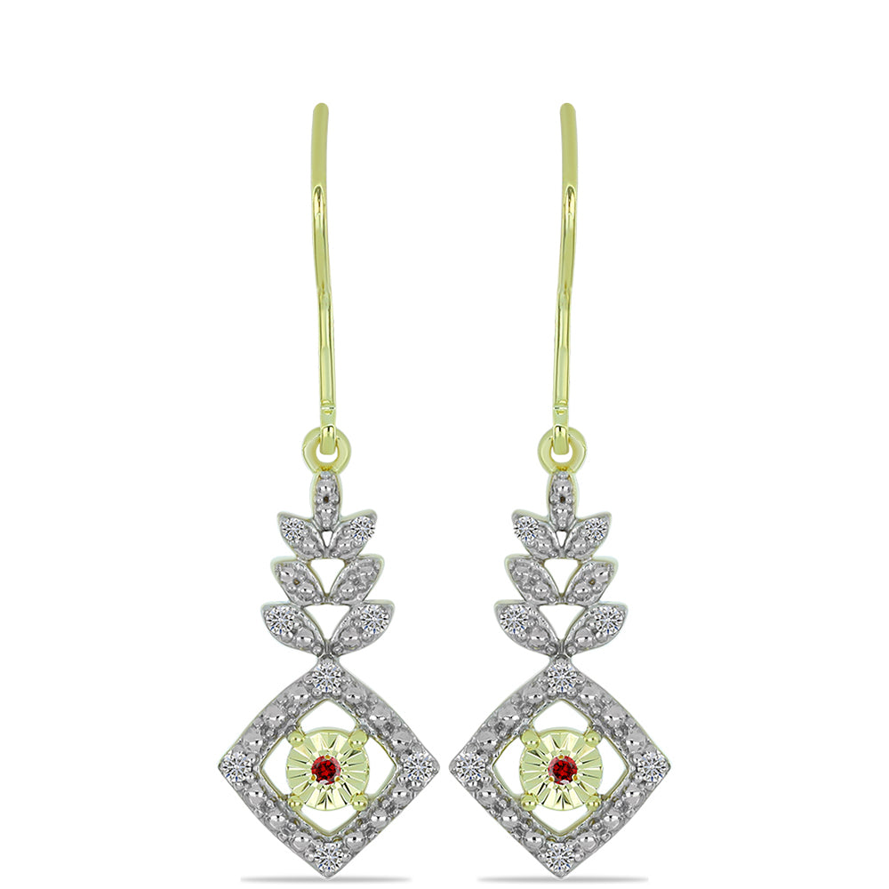 Pozlacené Stříbro 925/1000 - Náušnice s Červeným Diamantem a Bílým Diamantem - Karátové číslo: 0.19. přibližná hmotnost: 3.57 gramů 1 