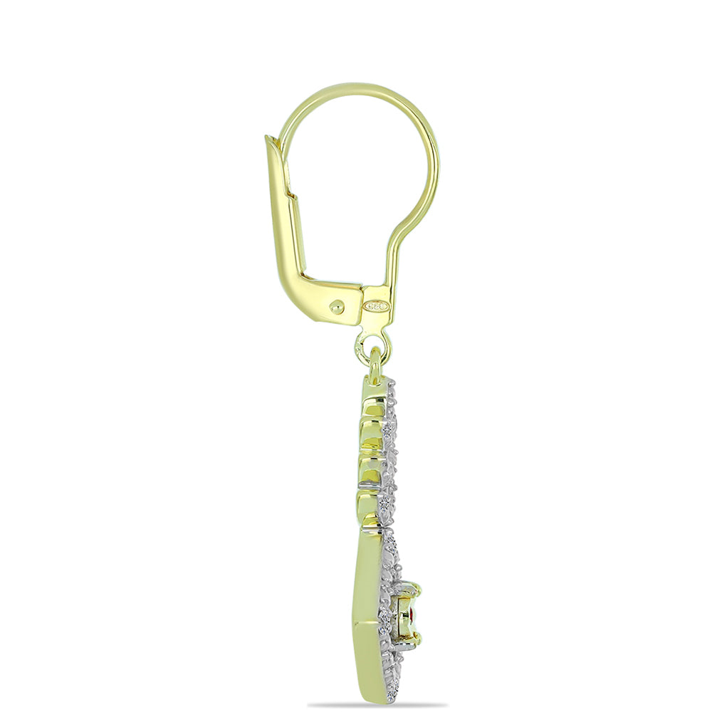 Pozlacené Stříbro 925/1000 - Náušnice s Červeným Diamantem a Bílým Diamantem - Karátové číslo: 0.19. přibližná hmotnost: 3.57 gramů 2 