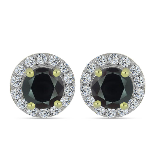 Pozlacené Stříbro 925/1000 - Náušnice s Obsidiánem a Bílým Topazem - Karátové číslo: 1.15. přibližná hmotnost: 2.13 gramů