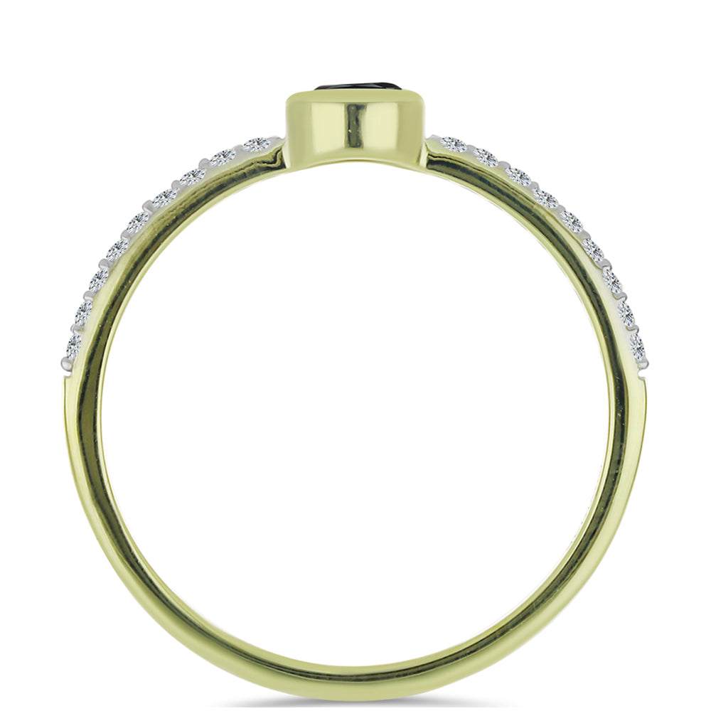 Pozlacené Stříbro 925/1000 - Prsten s Obsidiánem a Bílým Topazem - Karátové číslo: 0.35. přibližná hmotnost: 1.47 gramů 2 