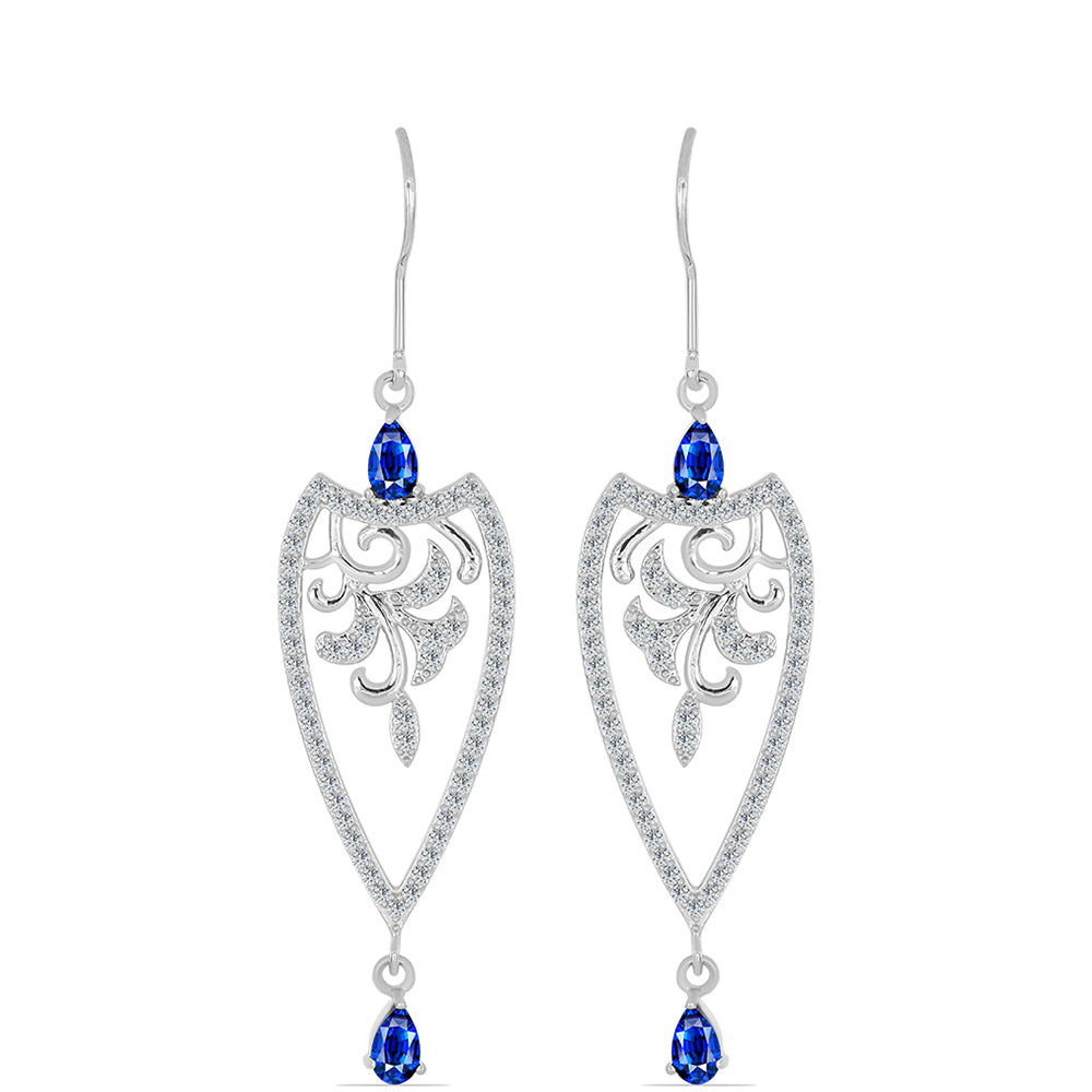 Stříbro 925/1000 Náušnice s Australským Modrým Safírem a Bílým Topazem - Karátové číslo: 2.24. přibližná hmotnost: 5.58 gramů 1 