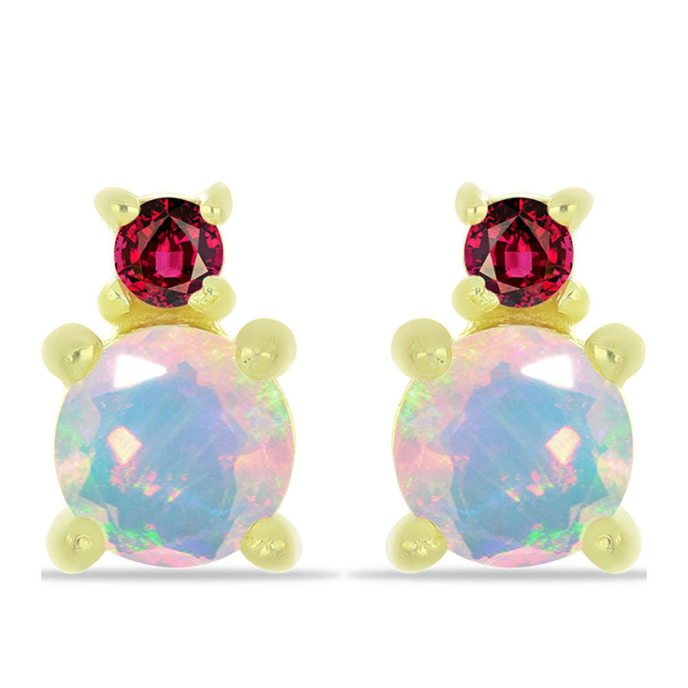 Pozlacené Stříbro 925/1000 - Náušnice s Welo opálem a Chakra Turmalínem - Karátové číslo: 0.39. přibližná hmotnost: 1.14 gramů