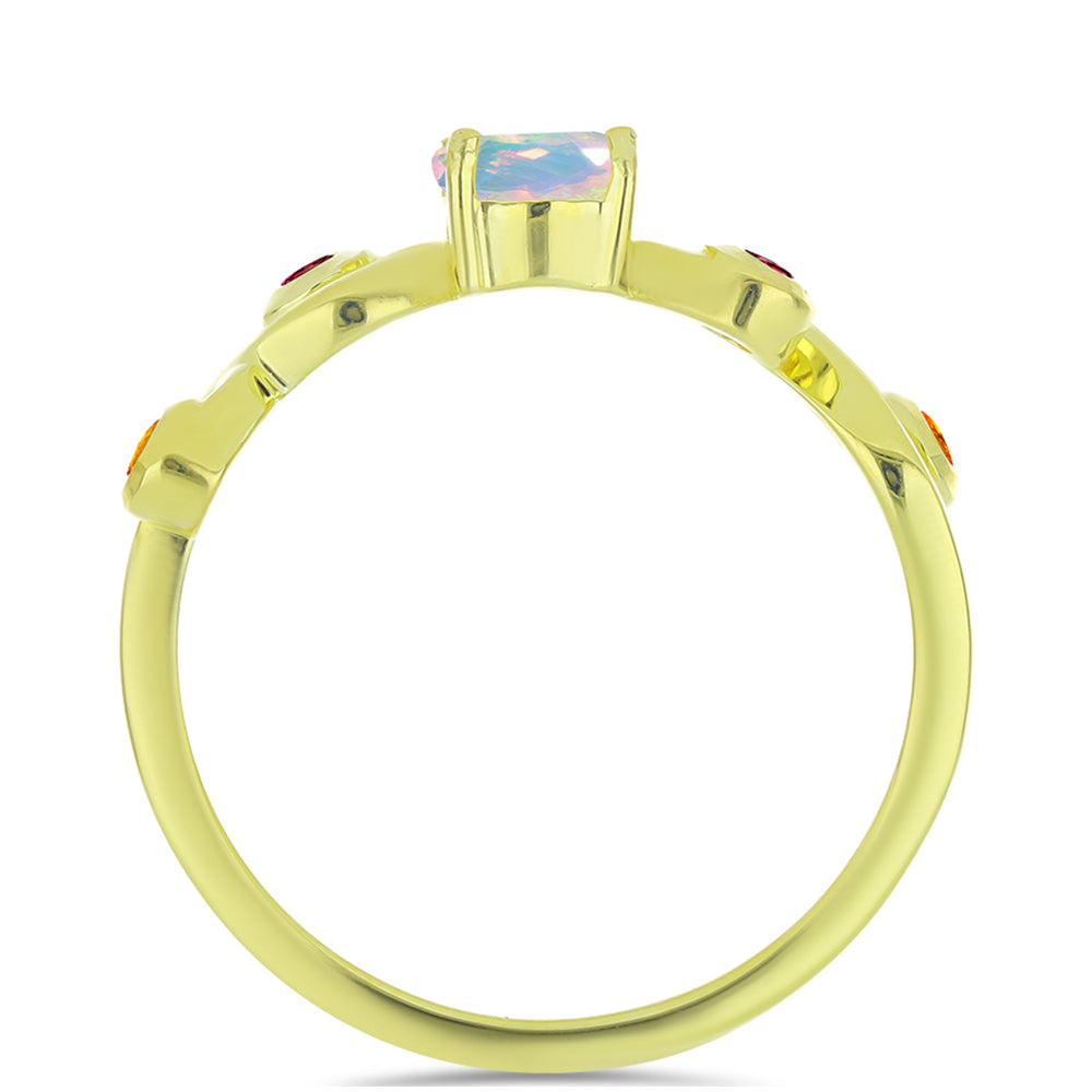 Pozlacené Stříbro 925/1000 - Prsten s Welo opálem a Chakra Turmalínem - Karátové číslo: 0.49. přibližná hmotnost: 2.38 gramů